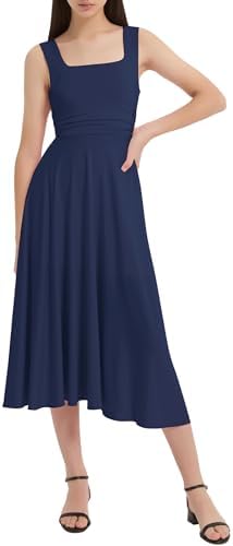 EXARUS Girls Dress Mini/Maxi Teen Padded Flowy Ruffle Ruched Swing Sleeveless Summer Dresses Graduation Dance 8-14Y, Maxi Dark Blue, 14 Years
