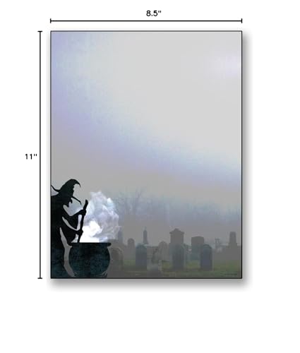 Eerie Graveyard Witch Stationery - 50 Sheets Letterhead for Halloween & Fall Events - Image 3