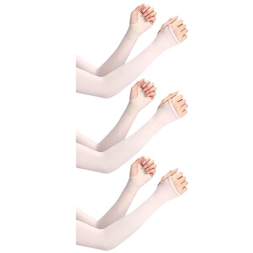Image of XJARVIS Black UV Tan Sunblock protection with Thumb Hole Arm Sleeves, Outdoor Indoor Use Unisex Arm Sleeve for Men Women Children with Compression & Cooling Effect Pack of 3 (skin)