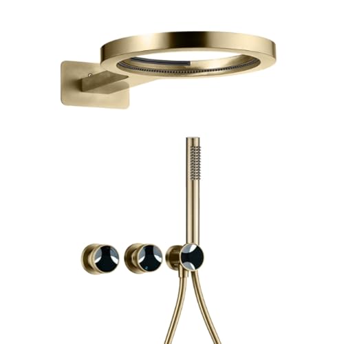 Sistema de Ducha Empotrado, Ducha Empotrado con Cabezal de Ducha de Anillo Hueco de 36 x 36 cm, Cabezal de Ducha de Mano, Juego de Ducha con Ducha de Lluvia y Cascada, Inoxidable