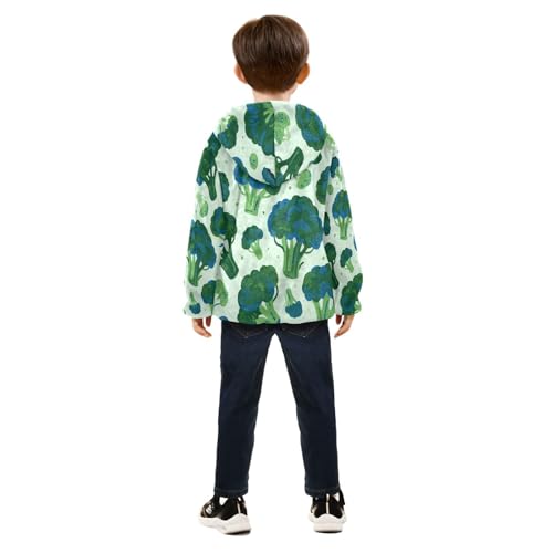 Broccoli Pattern on Light Green Toddler Fleece Jacket Girl Boys Hooded Fleece Jacket Coat Warm Outwear Zip-up 3-10T4