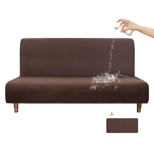 CZL100% Water Repellent Futon Cover, Leakproof Armless Sofa Slipcovers, Jacquard Stretch Couch Covers, Washable Couch Furniture Protector with Elastic Bottom for Kids, Pets, Dog and Cat
