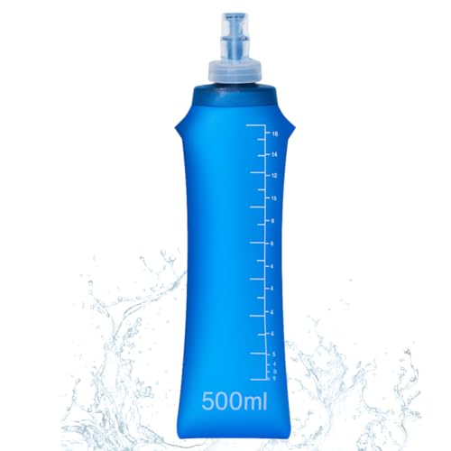 Garrafa de Água Dobrável 500ml Corrida Portátil Esportiva Flexível Silicone Bico Antivazamento BPA Free Bike Ciclismo Camping (Azul)