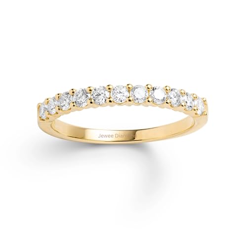 JEWEE DIAMOND 925 Sterling Silver Emerald Birthstone Ring for Women | Dainty May Birthstone Ring | Half Eternity Stackable Prong Set Ring | Mother’s Day Gift for Mom, Grandma, Bridesmaid, Her