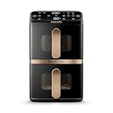 Philips Airfryer 4000 Series Stacked Dual Basket, Gestapelte Heißluftfritteuse mit 2 Körben, 10L, RapidAir Technologie, 45% weniger Platzbedarf, PFAS-freie Keramikbeschichtung, Sichtfenster (NA462/70)