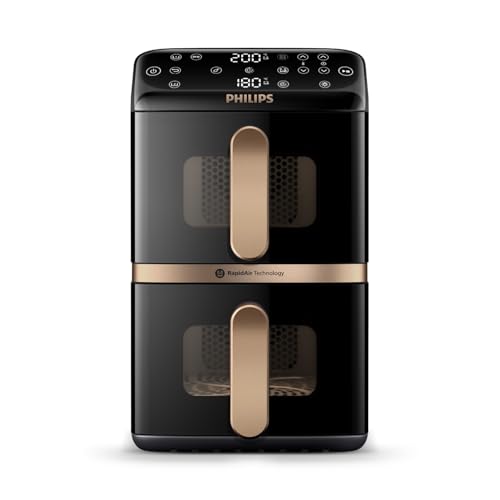 Philips Airfryer 4000 Series Stacked Dual Basket, Gestapelte Heißluftfritteuse mit 2 Körben, 10L, RapidAir Technologie, 45{b8e4bfe9f38c1e3035a7cc30451bb32160bb330aface5dd541c7a145b569987a} weniger Platzbedarf, PFAS-freie Keramikbeschichtung, Sichtfenster (NA462/70) Philips Airfryer 4000 Series Stacked Dual Basket, Gestapelte Heißluftfritteuse mit 2 Körben, 10L, RapidAir Technologie, 45{b8e4bfe9f38c1e3035a7cc30451bb32160bb330aface5dd541c7a145b569987a} weniger Platzbedarf, PFAS-freie Keramikbeschichtung, Sichtfenster (NA462/70)