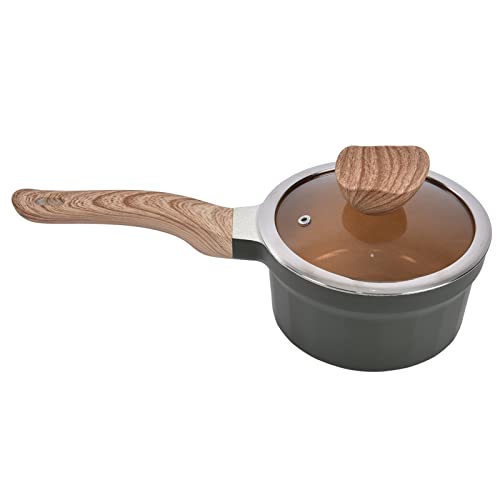 Batterie de cuisine à revêtement en pierre, conduction thermique uniforme ty Poêle à lait à revêtement en pierre Triple fond composite avec couvercle for cuisinière en céramique (diamètre intérieur 16