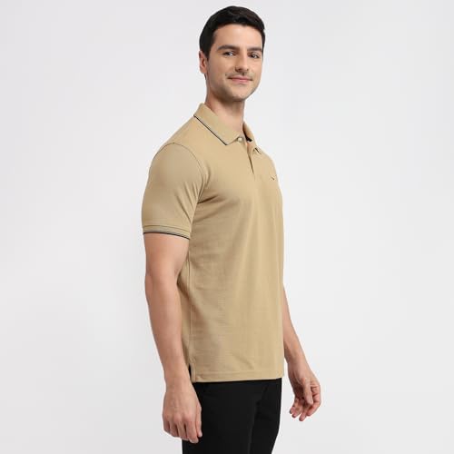 Image of Park Avenue Men Slim Fit Solid Pattern Cotton Polyester Blend Half Sleeve Polo Neck Casual T-Shirt