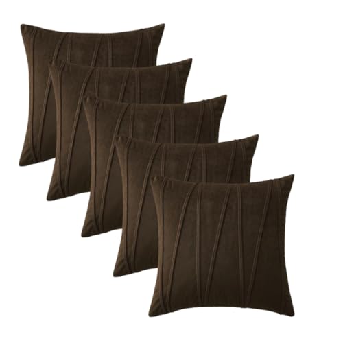 Image of Amazon Brand - Umi Decorative Striped Throw Pillow Covers 18 X 18 Inch,Soft Solid Velvet Pillow Covers Cushion Case with Zigzag Pattern for Sofa Bedroom 45 X 45 Cm (Pack of 5) Coffee