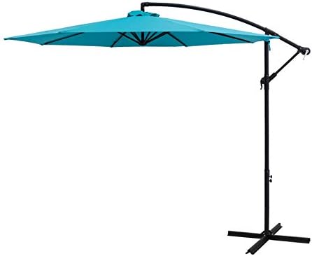 FLAME&SHADE 3m Cantilever Offset Banana Garden Parasol Outdoor Patio Umbrella with Cross Base Stand, Navy Blue