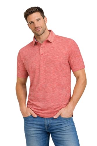Blu Apparel Mens Golf Polo Shirts Breathable Quick Dry 4-Way Stretch Moisture Wicking Soft Golf Shirts for Men (UK, Alpha, XL, Regular, Regular, Red Marl)