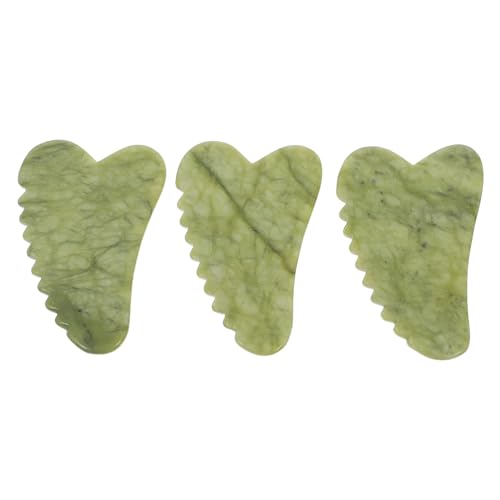 ABOOFAN 3 piezas Gua Sha Facial de Jade Verde Forma de Corazón para Masaje y Cuidado Facial Herramienta Portátil para Estimular Circulación y Mejorar Elasticidad Piel