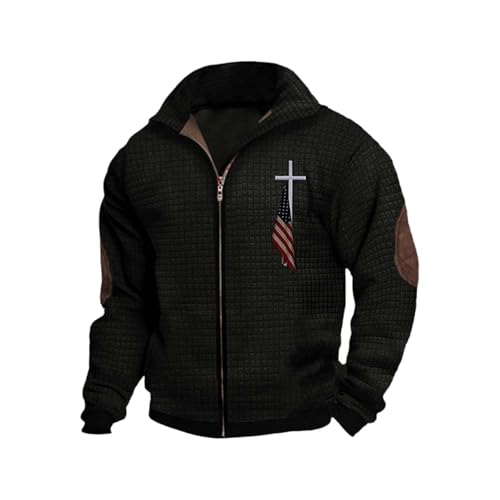 Christian Jackets for Men Zip Up Jesus Cross American Flag Graphic Jacket Religous Pullover Tops Casual Vintage Coat