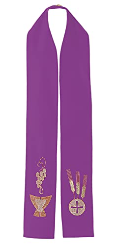 Clergy Stole Embroidered with Grapevine Chalice and Host Purple