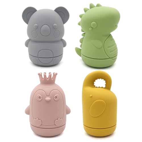 PandaEar 4 Pack Silicone Bath Toys for Babies 0-6 6-12