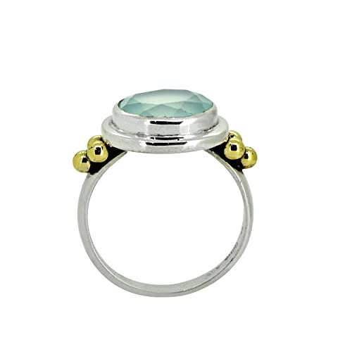 YoTreasure Aqua Chalcedony Labradorite Ring 925 Sterling Silver with Brass Accents4