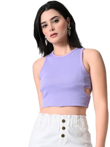 Image of Women's Cotton Ribbed Crop Top | Sleeveless Slim Fit Tank | Summer Wear