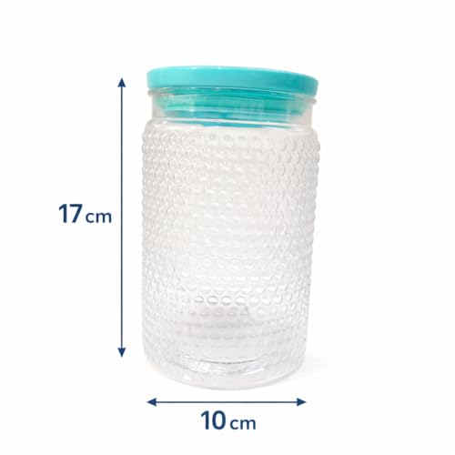 Image of Set of 4 Transparent Airtight Storage Jars with Textured Bubble Design & Leak-Proof Lids | Multi-Purpose Kitchen Containers for Dry Fruits, Snacks, Spices & Cereals