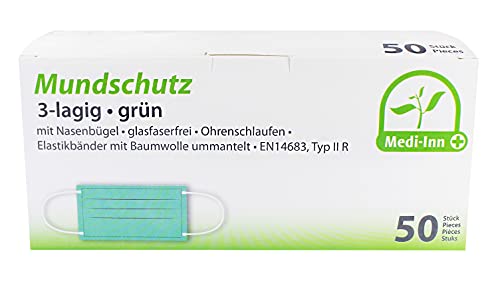 Medi-Inn+ Mundschutz Typ IIR, 3-lagig, grün, medizinische Gesichtsmaske mit Ohrschlaufen – Bild 4