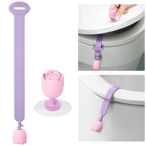 Xisakaca 2 Pcs Silicone Toilet Lid Cover Lifter, Toilet Seat Handle Lifter Kids Toilet Cover Holder, Bathroom Restroom Gadgets Accessories for Home Office Hotel, Handle Hygienic Clean (Purple)