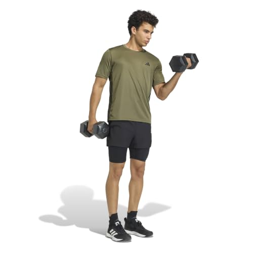 adidas Homme Workout Essentials Base 3-Stripes Shirt, Olive strata/Black, S