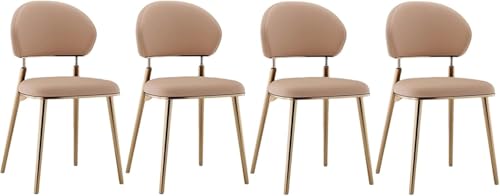 SAeWare Accent Chairs Dining Office Lounge Chair Set of 4 Pu Faux Leather Upholstered Chairs with Metal Legs, Kitchen Dining Room Accent Chair for Kitchen, Living Room,Camel1