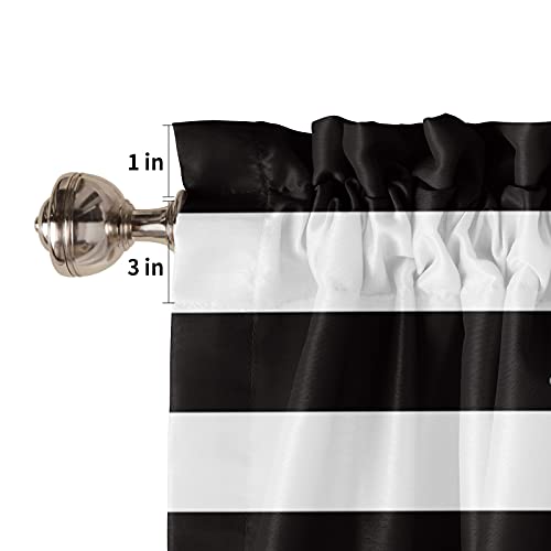 Valance Curtains - Tropical Pineapple Window Treatment Tiers Rod Pocket, Black White Stripes Window Valances Kitchen Living Room Curtain Sets 3 Panels (54In X 24In), Tier Curtains #TOP4