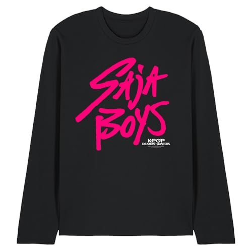 T-shirt manches longues Kpop Demon Hunters noir imprimé rose