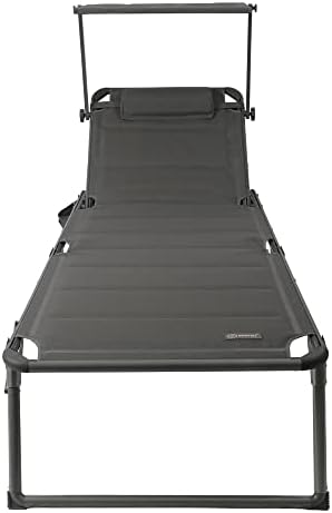 HOMECALL Aluminium Sun-Lounger with 2x1 Textilene Padding, Quick-Dry Foam, Pocket, and Sun Shade, XXL (200 x 70 cm) - Grey