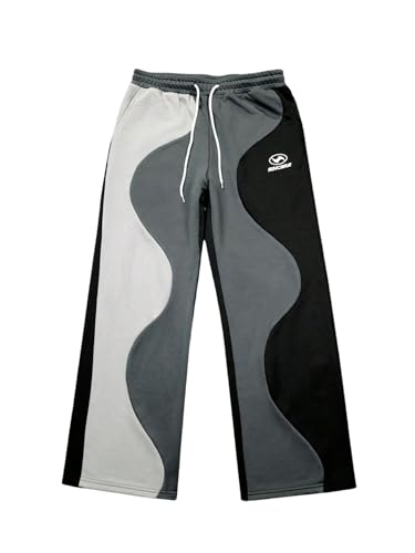 GORGLITTER Men's Baggy Sweatpants Color Block Patchwork Drawstring Sweatpants Casual Wide Leg Track Pants