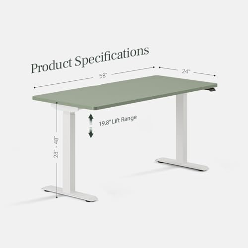 Image of Branch Duo Standing Desk, Adjustable Standing Desk with 20 inch Range | OLED Control Panel, Frameless Design and Compact Size Suitable for Many Spaces, 58 Inches, Sage Top, White Base