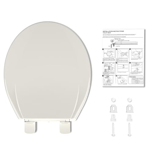 Round Toilet Seat, Slow Close Toilet Cover Seat for Easy Clean and Stain-Resistant, Plastic Toilet Seat With Cover, Quick-Release Hinges and Quick-Attach Hardware,Biscuit