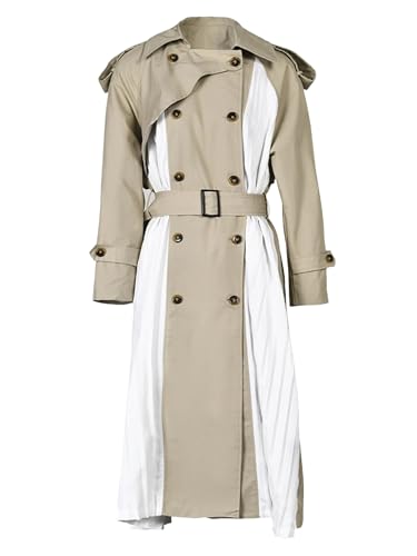 Trench plissé grande taille à double boutonnage et manches longues pour femme élégante