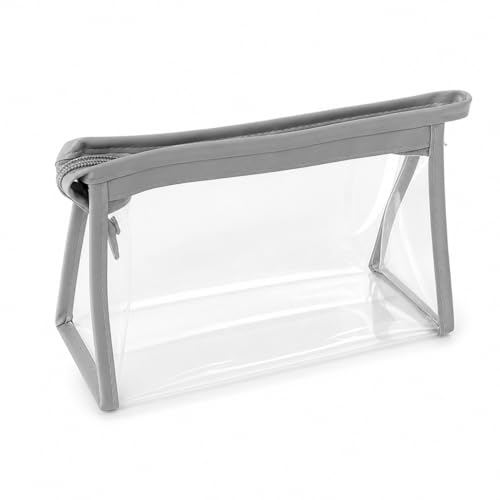 Necessaire Transparente com Zíper, Bolsa Organizadora de Maquiagem e Cosméticos (Cinza)