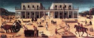 Peinture à l'huile The Building of A Palace Piero di Cosimo repro 36x48 pouces