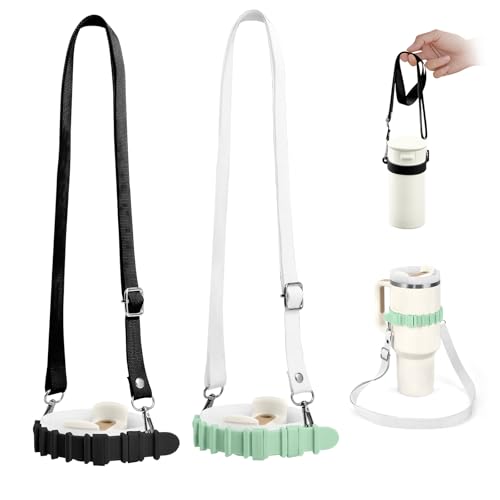 2 Pieces [Black+Green] Silicone Water Bottle Straps, 28.5' Internal Adjustable Water Bottle Holder...