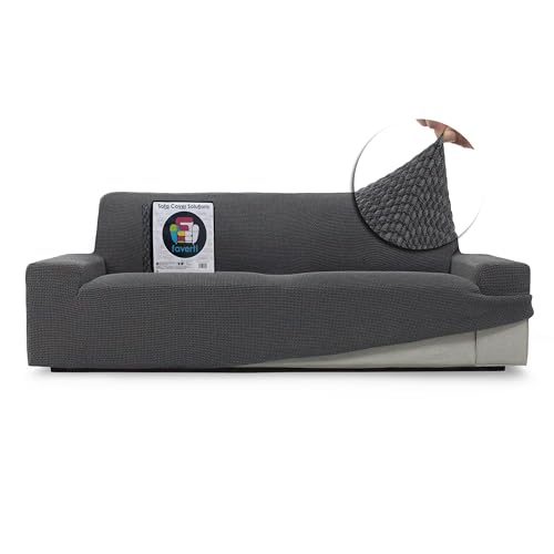 FAVERTI® Funda Sofá Super Elástica 3 plazas de 180 a 230 cm | Modelo NOVELE | Gris Oscuro | Funda Universal Ideal para Cualquier Forma de sofá | Protector de Calidad Tejido Jacquard Tacto algodón