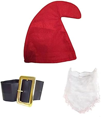 jokeshop Seven Dwarf/Dwarves Set (Red Hat, Beard and Belt) Garden Gnome Fancy Dress Costume