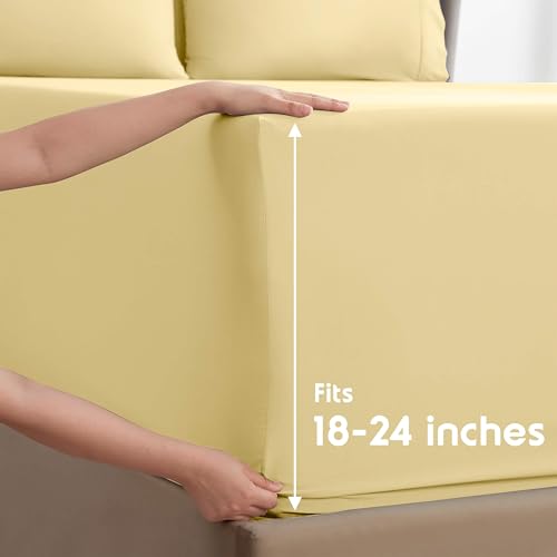 Image of Nestl Extra Deep Twin Sheet Set - 4 Piece Breathable & Cooling Sheets - Hotel Luxury Bedding Set w /18-24 Inch Deep Pockets - Easy & Secure Fit - Super Soft, Wrinkle Free & Comfy - Custard Yellow