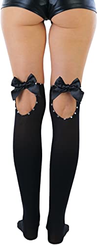 Image of ToBeInStyle Women's Opaque Knee High Nylon Fashion Socks Solid & w /Front Satin Bow