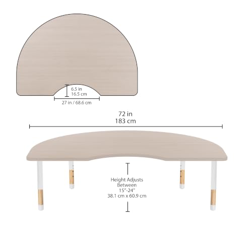 Image of 48 inch x 72 inch Kidney Kids Classroom Table with Adjustable Chunky Wood Legs