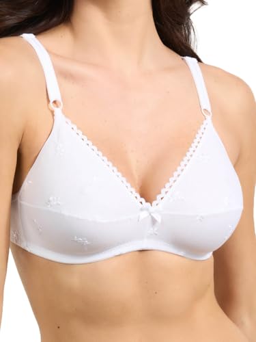 Spiman Reggiseno Donna Senza Ferretto In Cotone Elasticizzato Ricamato Coppa B Comodo Traspirante Anallergico Morbido Basic Bra Intimo Quotidiano Anziana Leggero Non Imbottito Made In Italy