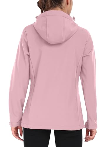 ATLASLAVA Softshelljacke Damen mit Kapuze Regenjacke Fleecejacke Wanderjacke Gefüttert Jacken Outdoor Wandern Hellrosa S