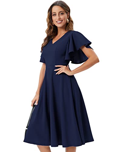 Image of Bridesmay Women's Formal Wedding Guest Dress for Women 2026 Short Sleeve Fit and Flare Tea Party Dresses