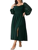 SHESTARR Women's Plus Size Dress Chiffon Long Sleeve Cowl Neck Wedding Guest Cocktail Party Maxi Dress Emerald Green