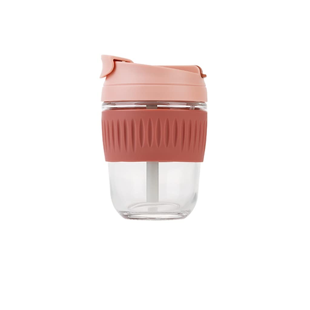 Extérieur 12.3oz / 17.6oz Bouteille d'eau en verre avec paille BPA -Prochette de sécurité pichet Café et thé résistant aux températures basses élevées Étanches ( Color : Pink , Taille : Small-12.3oz )