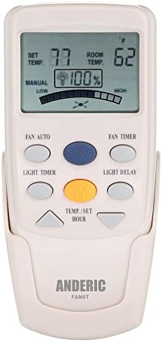 Anderic Replacement FAN-9T with Fan Timer Key Thermostatic Remote Control for Hampton Bay Ceiling Fans - FAN9T (FCC ID: L3HFAN9T, PN: FAN9T)