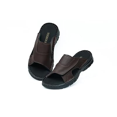 MGGMOKAY Mens Leather Slide Sandals Comfortable Anti-Slip Slides with Adjustable Straps