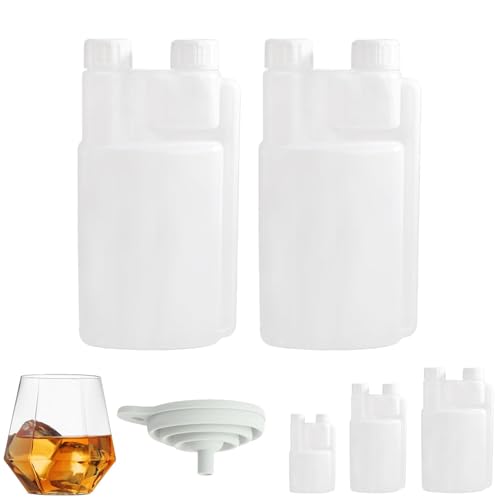 2 Pack Standard Squeeze Shot Bottle - HDPE Plastic Flask for Liquor, Portable Dispenser with Free Funnel (16OZ(500ml) & 1OZ(25ml))