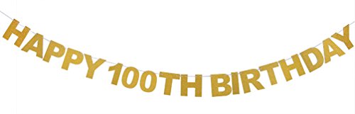 INNORU TM Cartel de 100 cumpleaños con purpurina dorada para colgar banderines  Suministros de decoración para fiesta de 100 cumpleaños